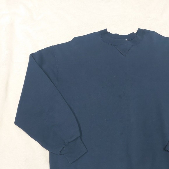 Vintage 90s Russell Athletic Navy Blue Blank Crewneck Sweatshir USA Made Size XL - Picture 2 of 12